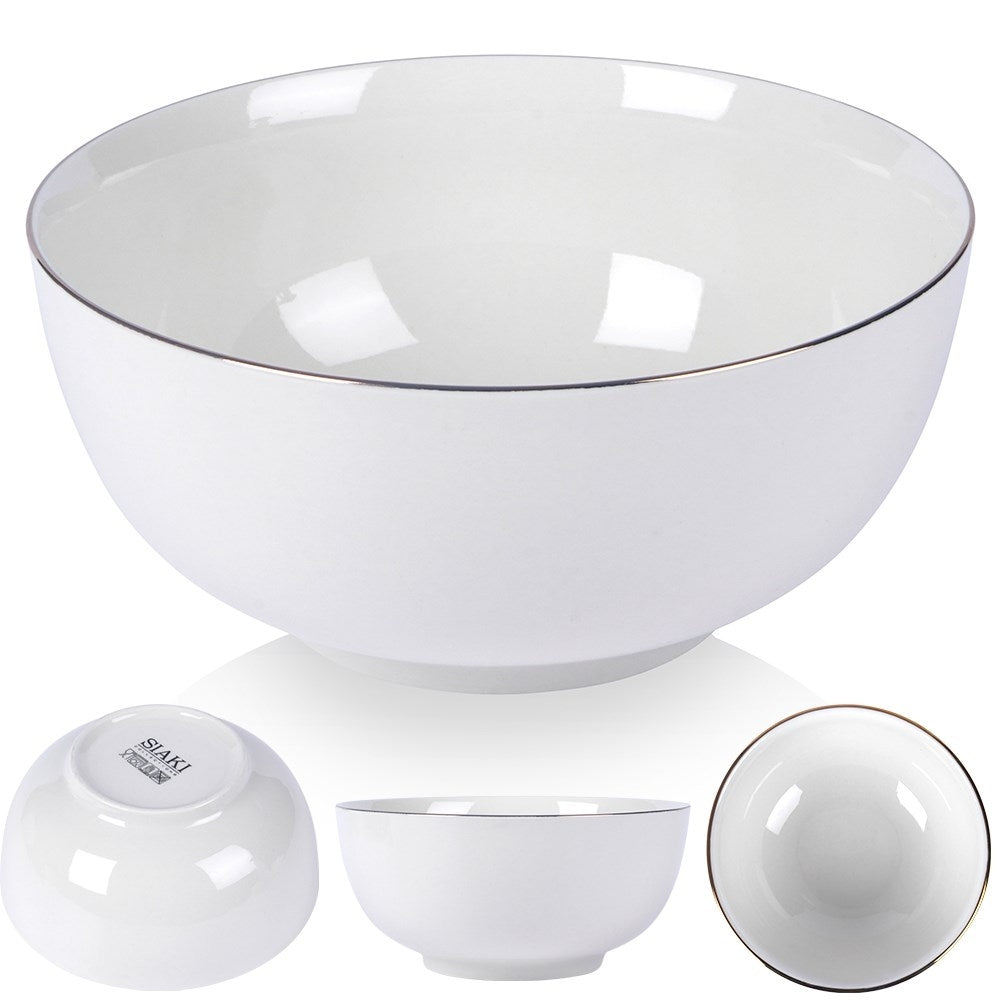 Large white porcelain bowl 1.5L with gold decoration