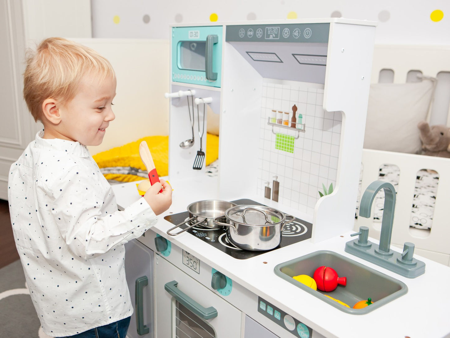 Large wooden children's kitchen with ECOTOYS accessories