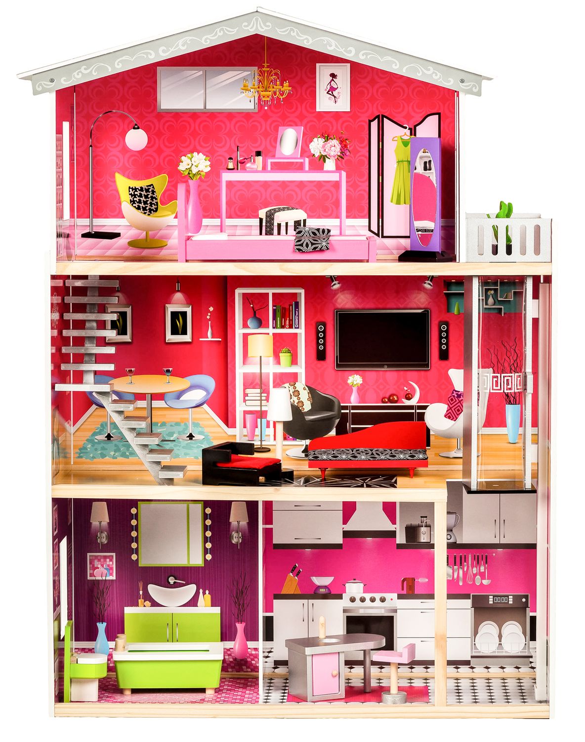 Large wooden dollhouse with an elevator - Malibu Residence ECOTOYS