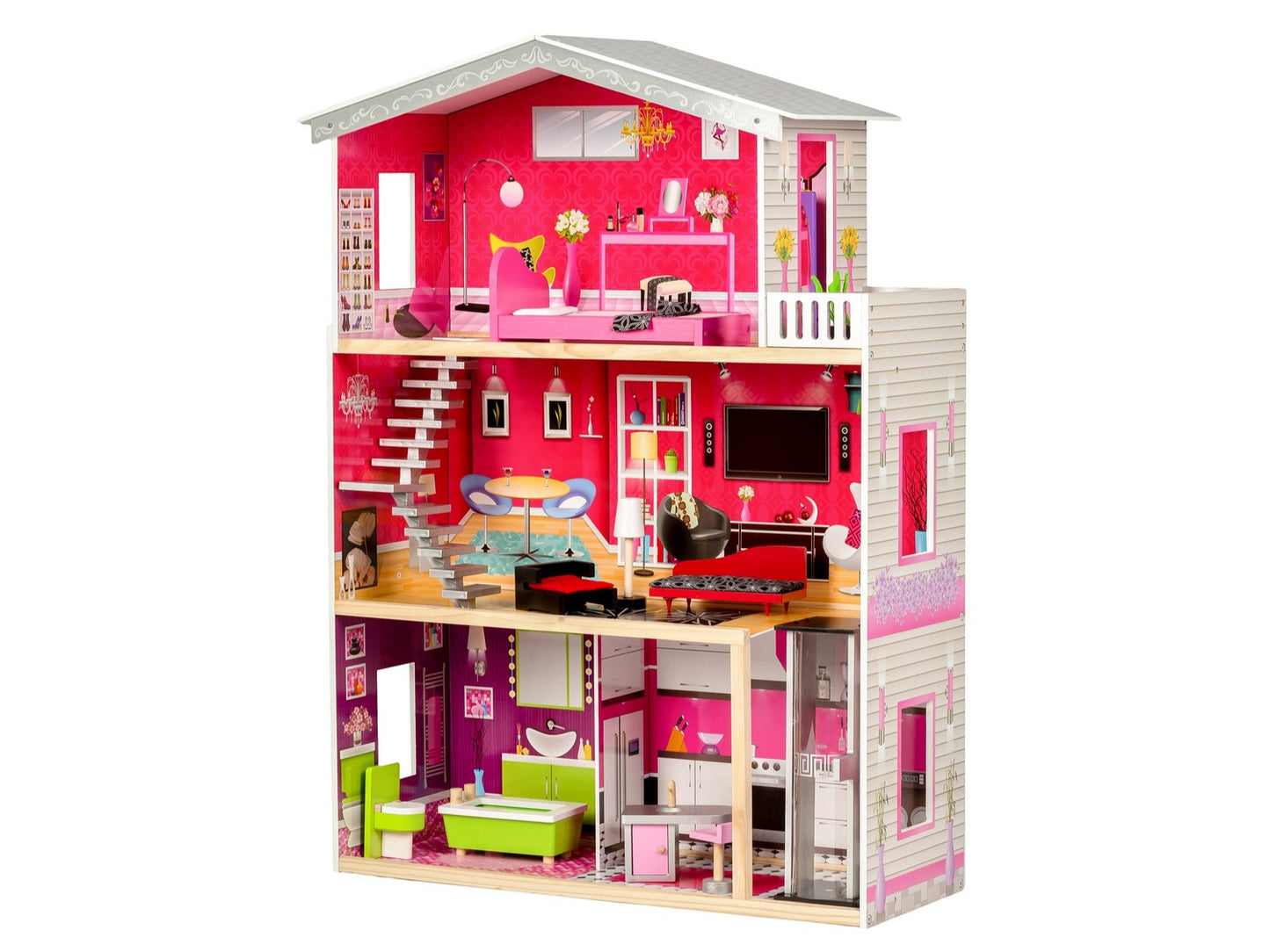 Large wooden dollhouse with an elevator - Malibu Residence ECOTOYS