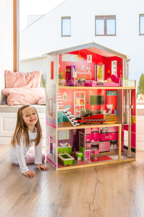 Large wooden dollhouse with an elevator - Malibu Residence ECOTOYS