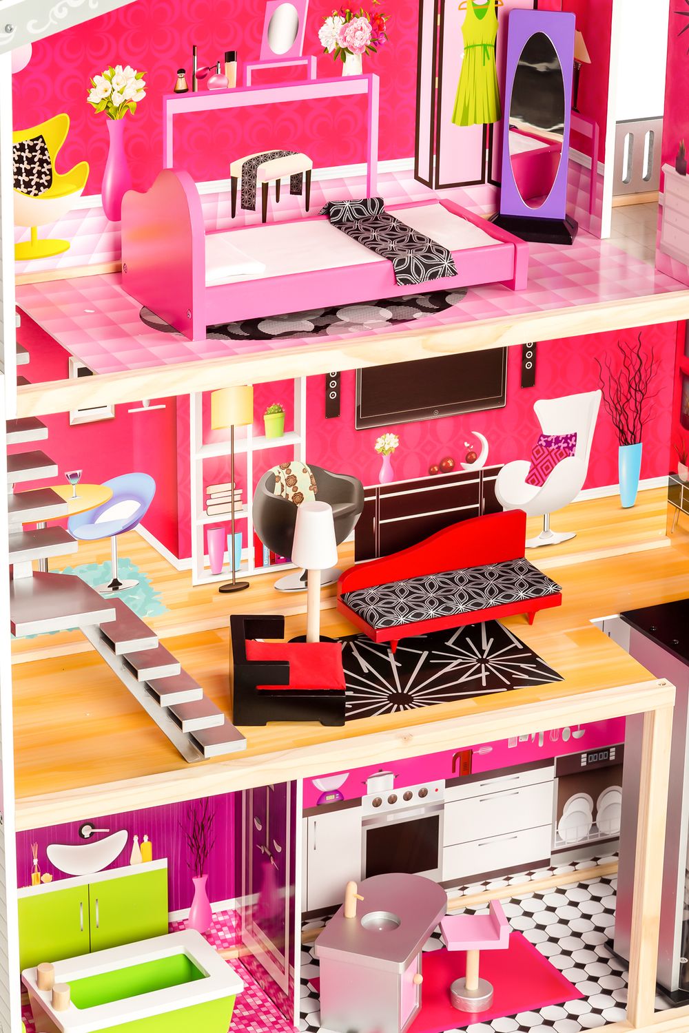 Large wooden dollhouse with an elevator - Malibu Residence ECOTOYS