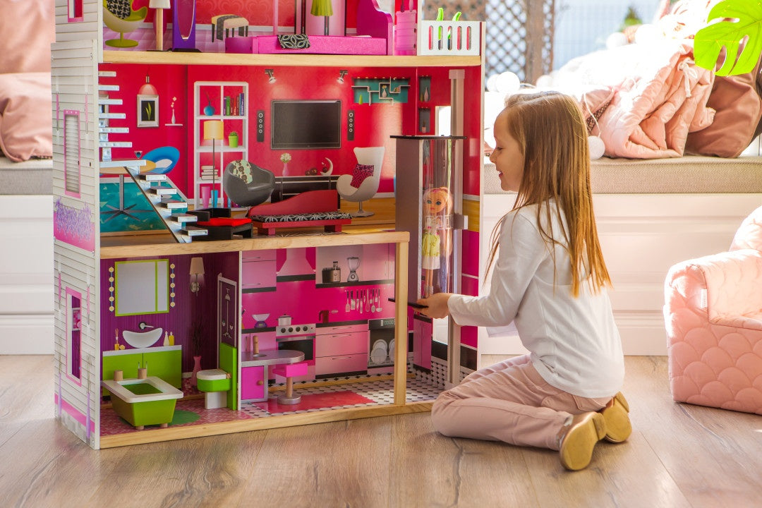 Large wooden dollhouse with an elevator - Malibu Residence ECOTOYS
