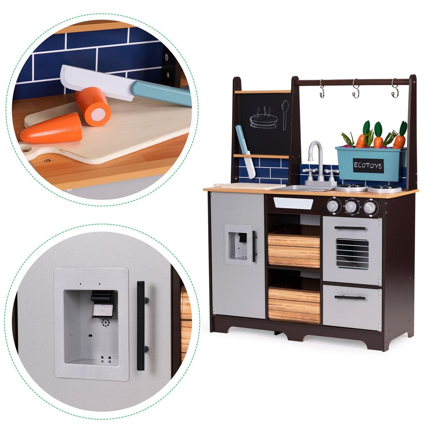 Large wooden kitchen for kids accessories