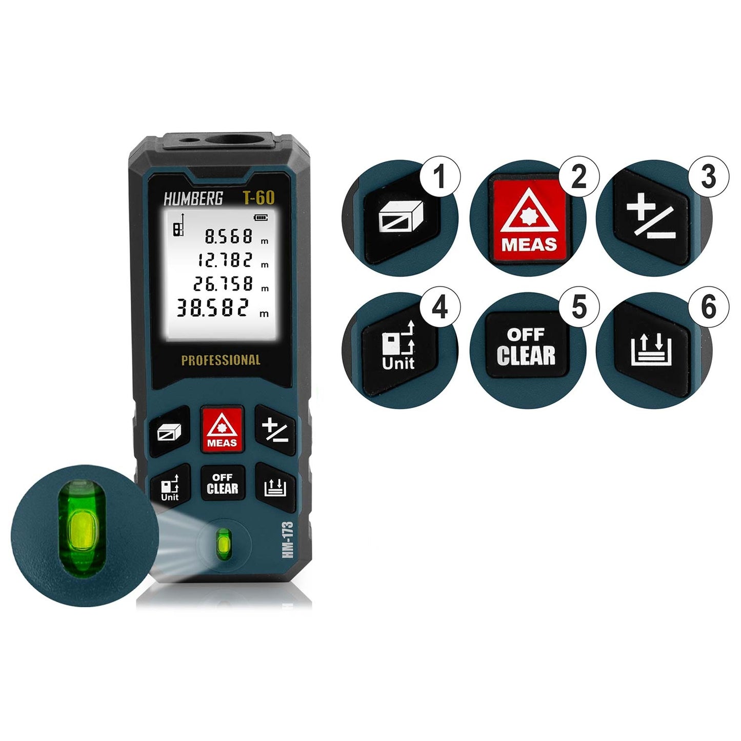 Laser Distance Meter 60 m, Compact Design