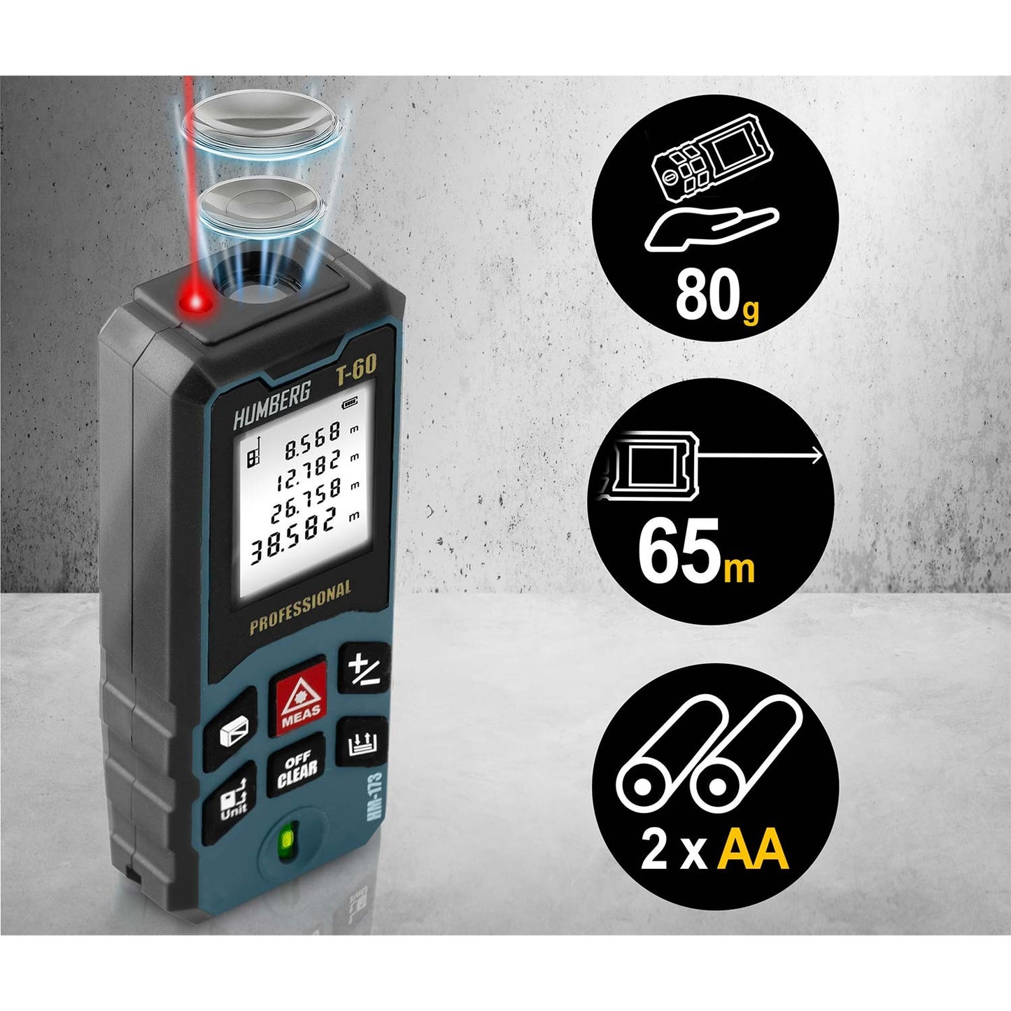 Laser Distance Meter 60 m, Compact Design