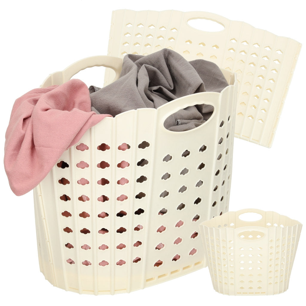 Laundry basket folding bathroom organizer cream.
