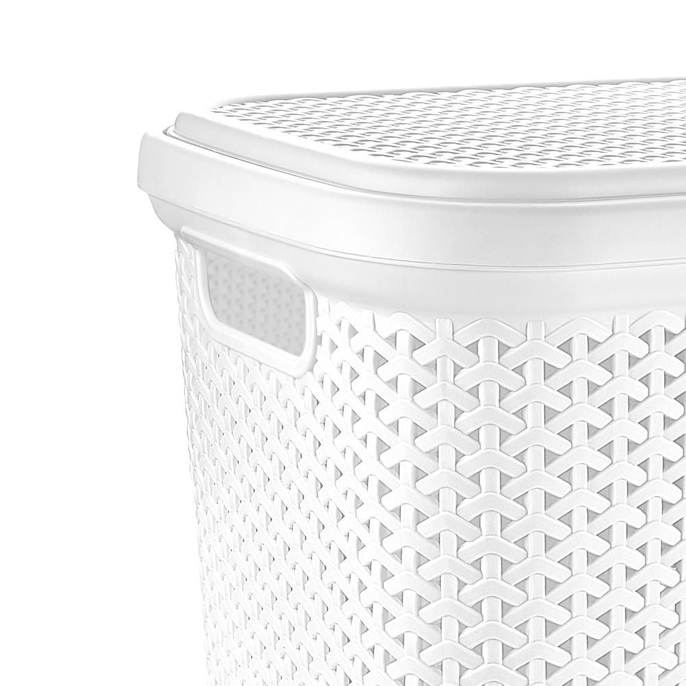 Laundry basket with openable lid and ventilating material