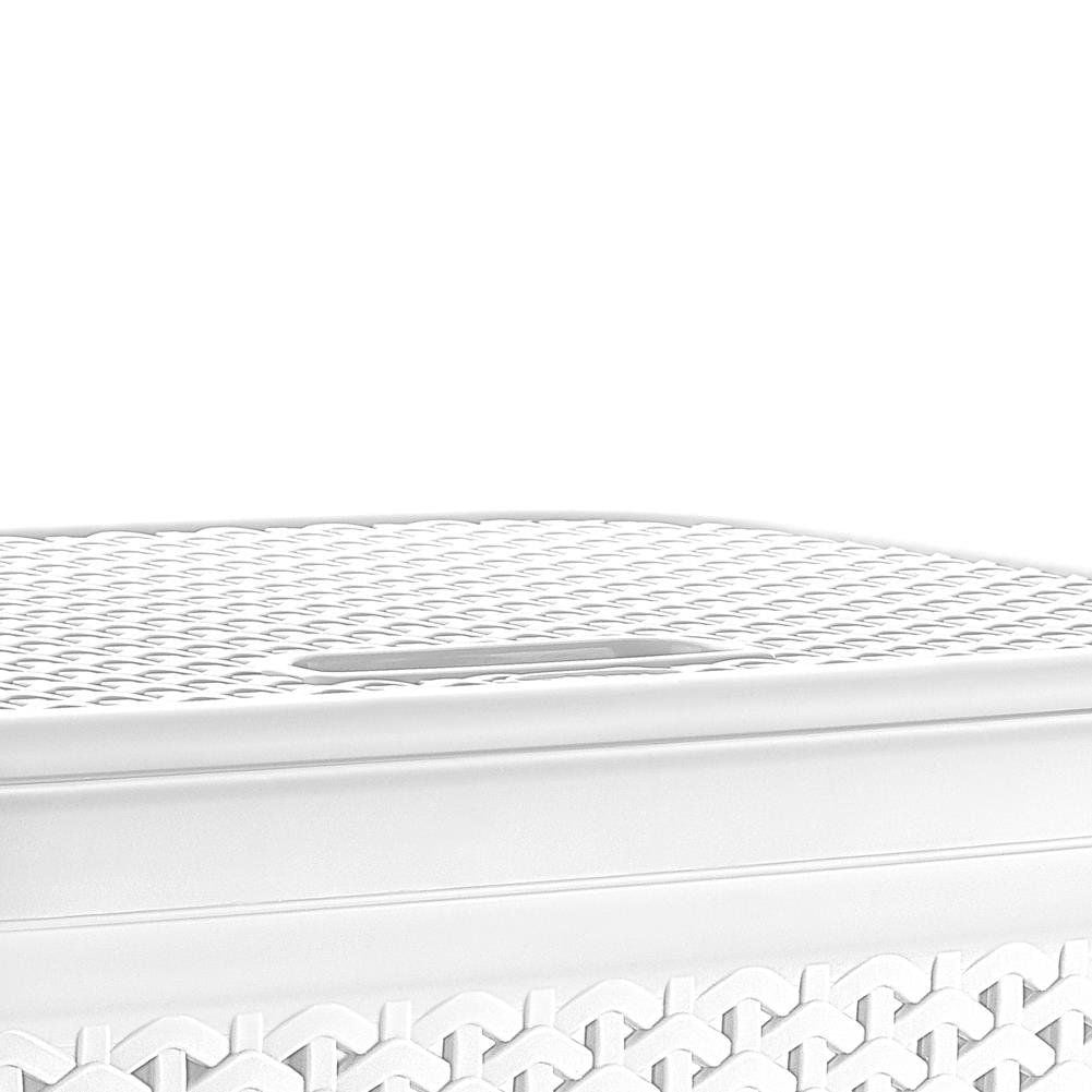 Laundry basket with openable lid and ventilating material