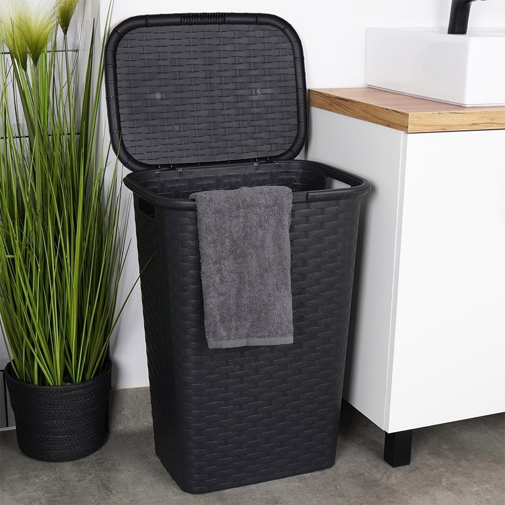 Laundry basket with opening lid, light and durable, black