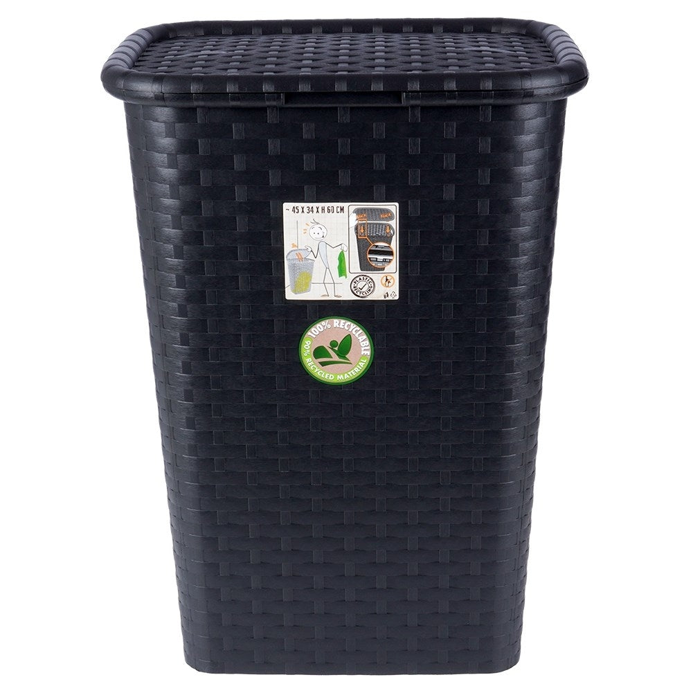 Laundry basket with opening lid, light and durable, black
