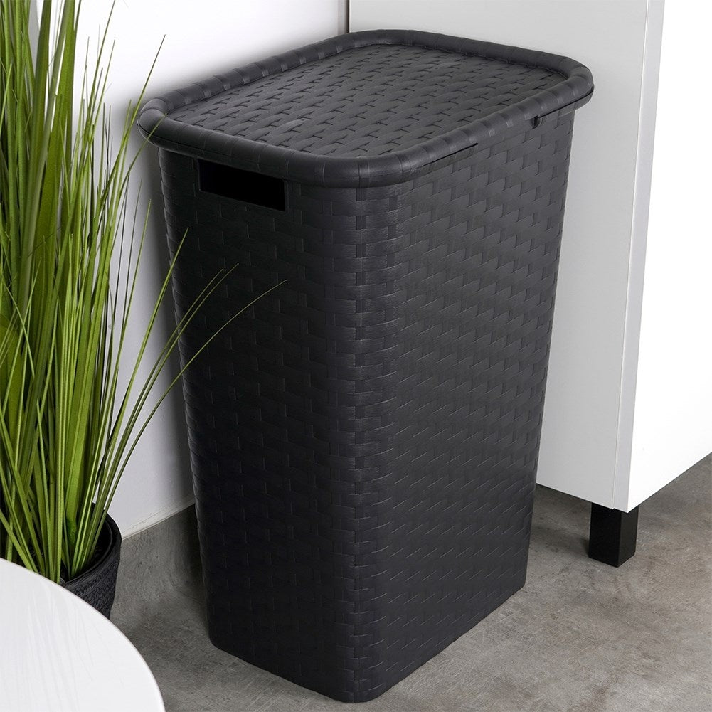 Laundry basket with opening lid, light and durable, black