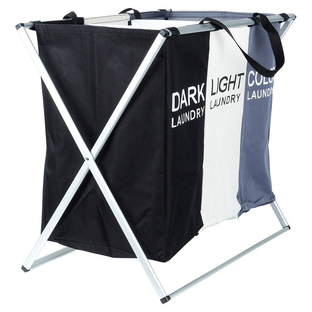 Laundry basket with three compartments for easy sorting