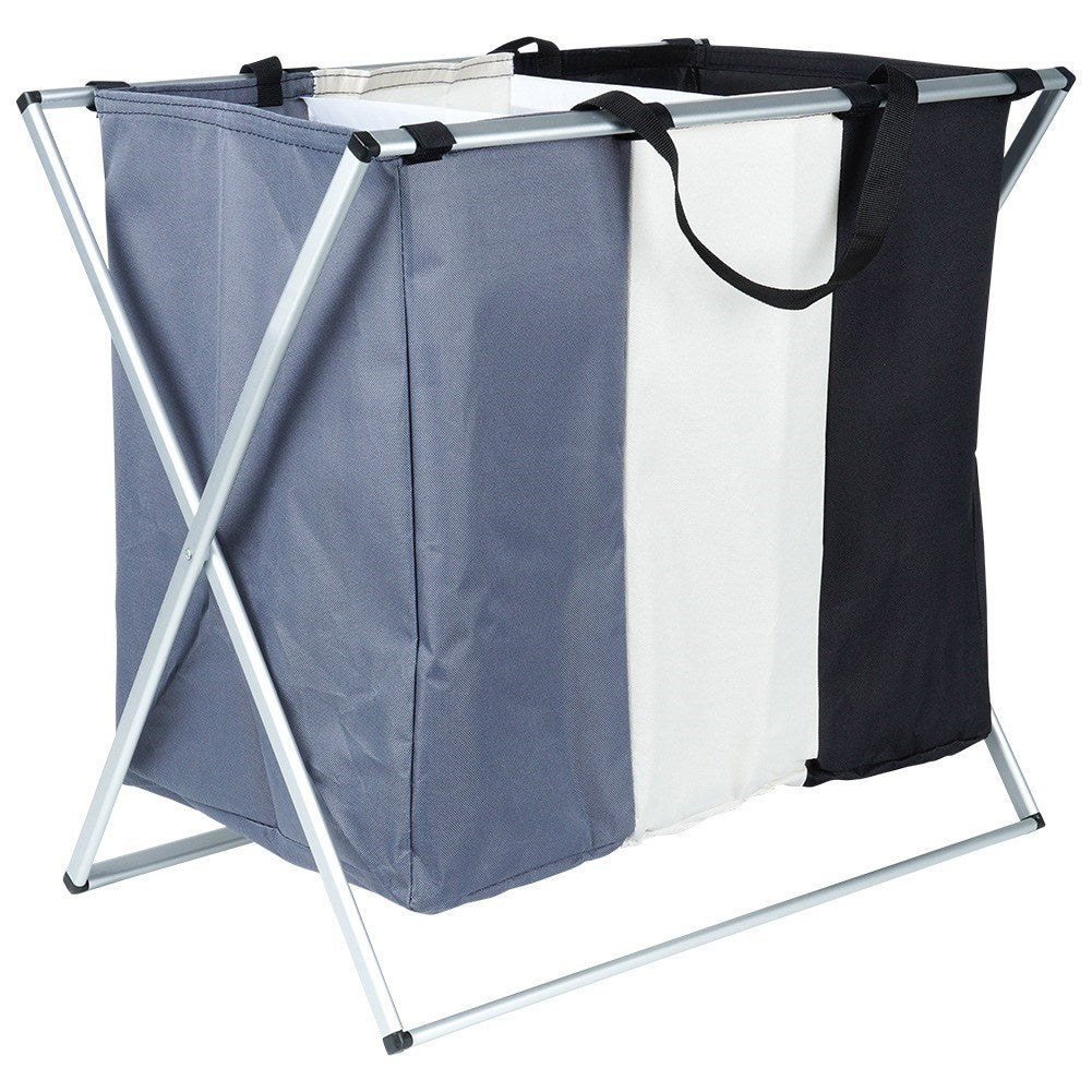 Laundry basket with three compartments for easy sorting