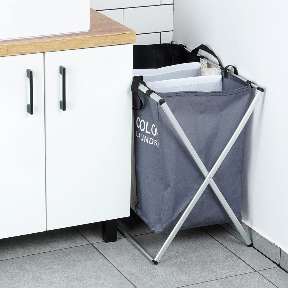 Laundry basket with three compartments for easy sorting