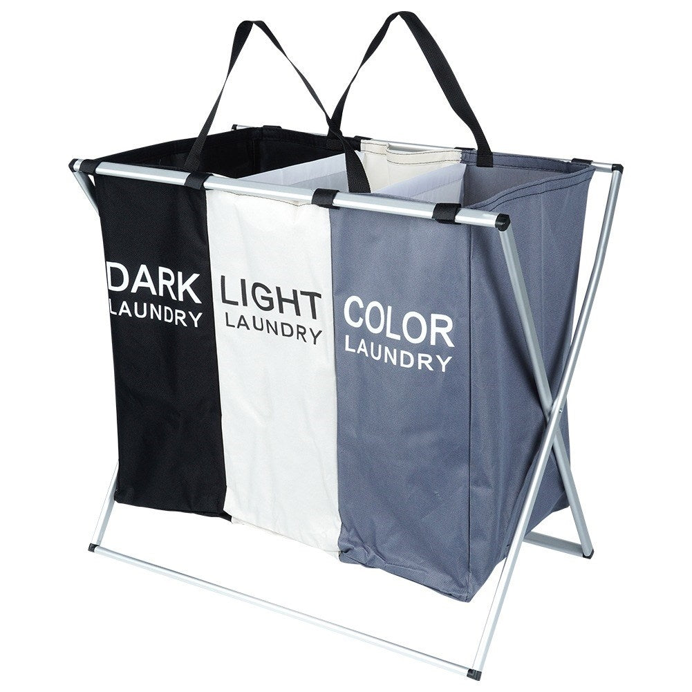 Laundry basket with three compartments for easy sorting