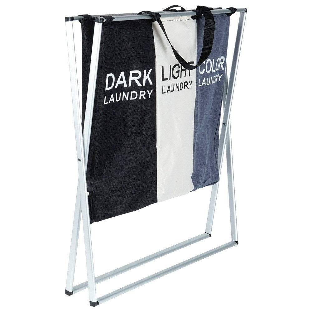 Laundry basket with three compartments for easy sorting