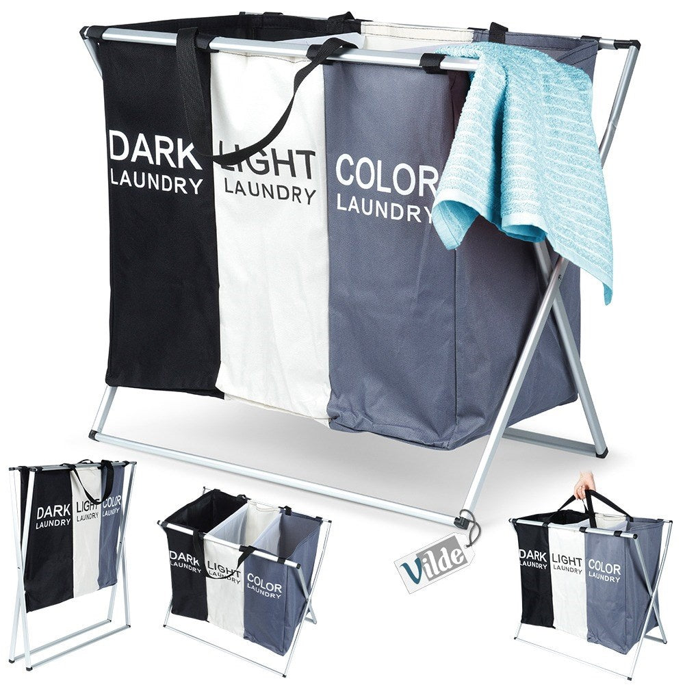 Laundry basket with three compartments for easy sorting