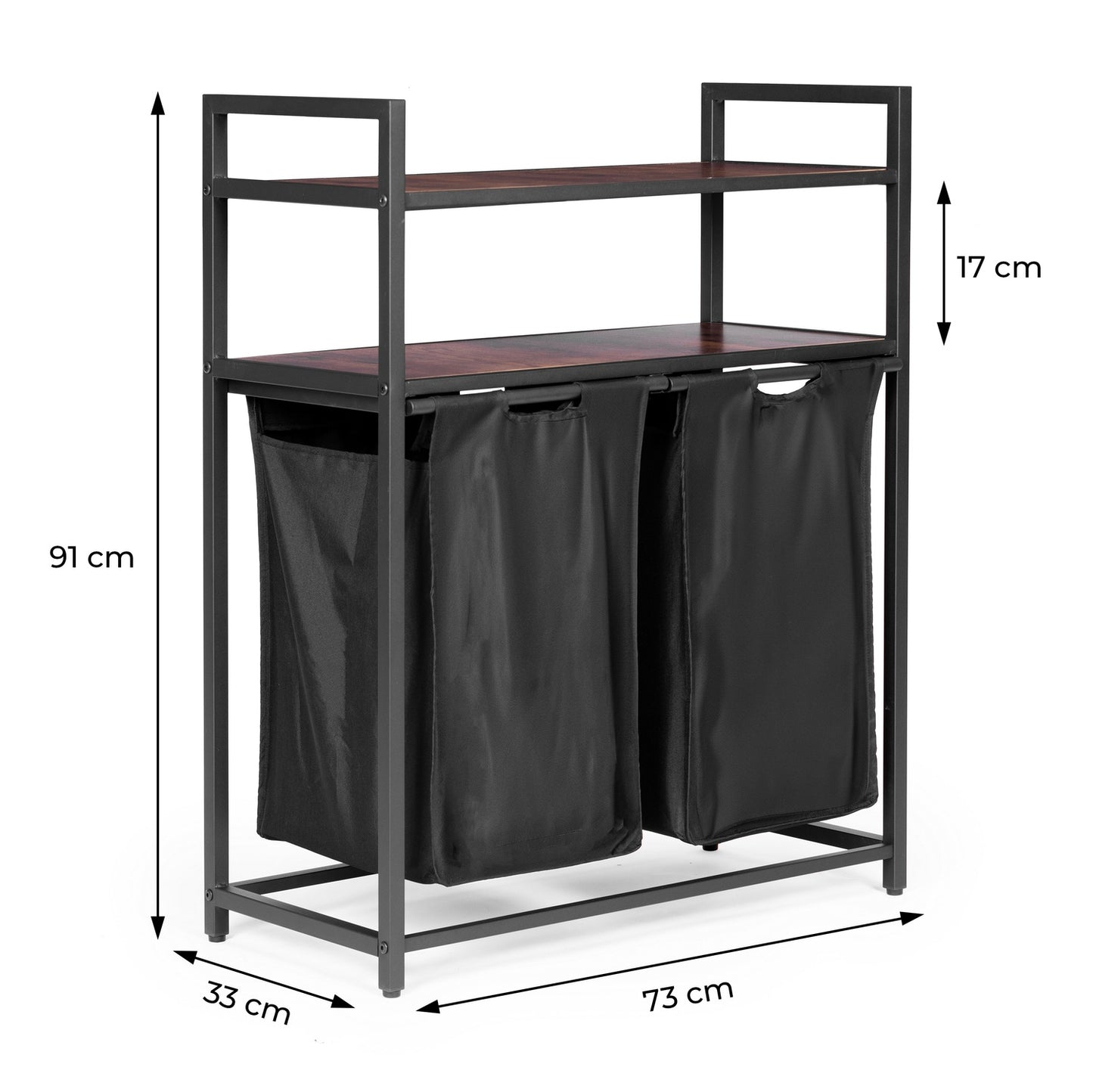 Laundry sorting basket, 2 baskets, 2 shelves, steel loft structure