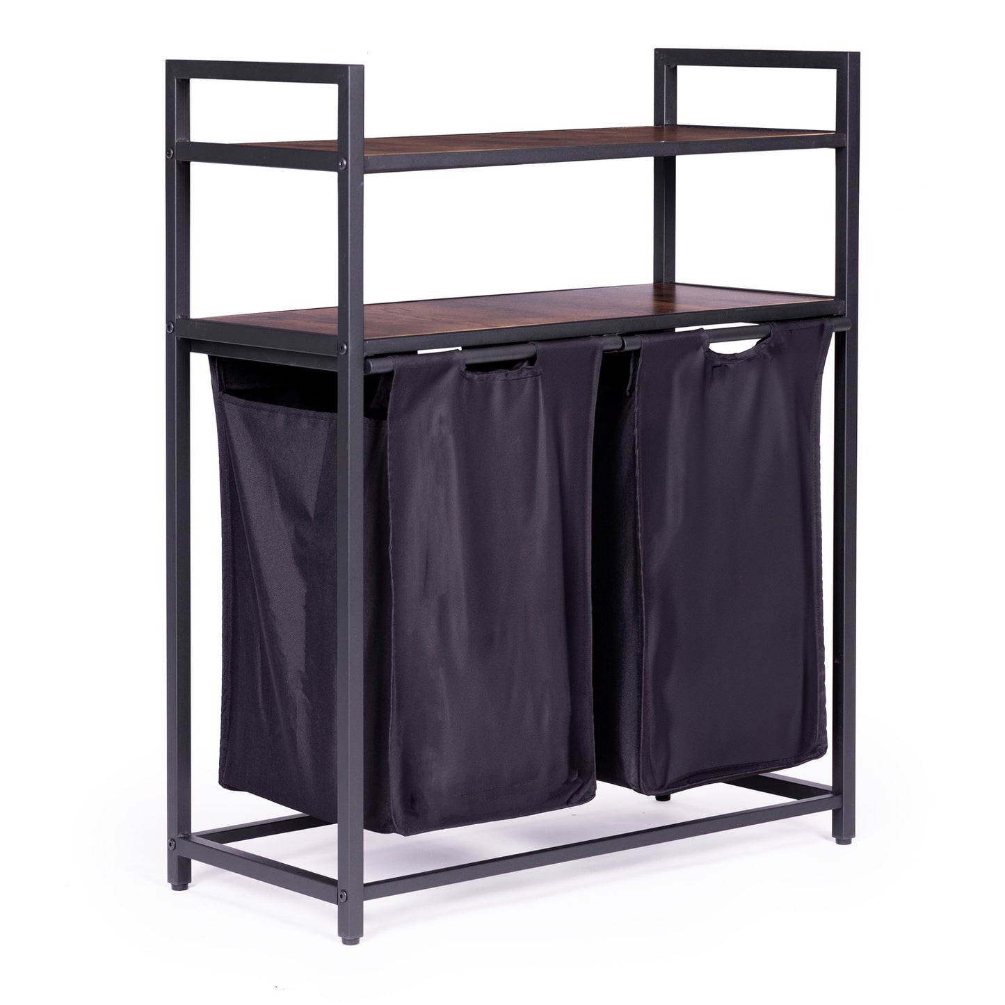Laundry sorting basket, 2 baskets, 2 shelves, steel loft structure
