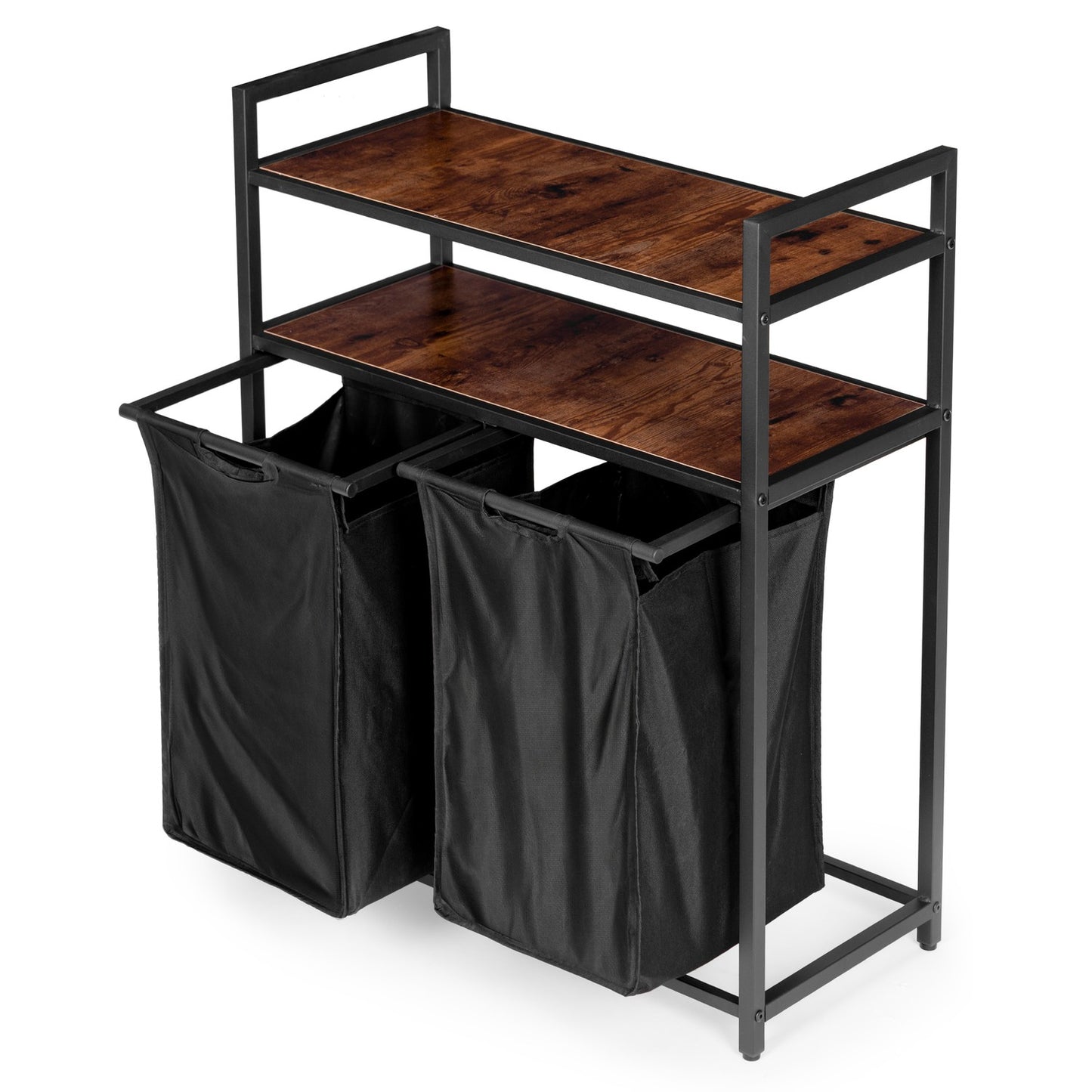 Laundry sorting basket, 2 baskets, 2 shelves, steel loft structure