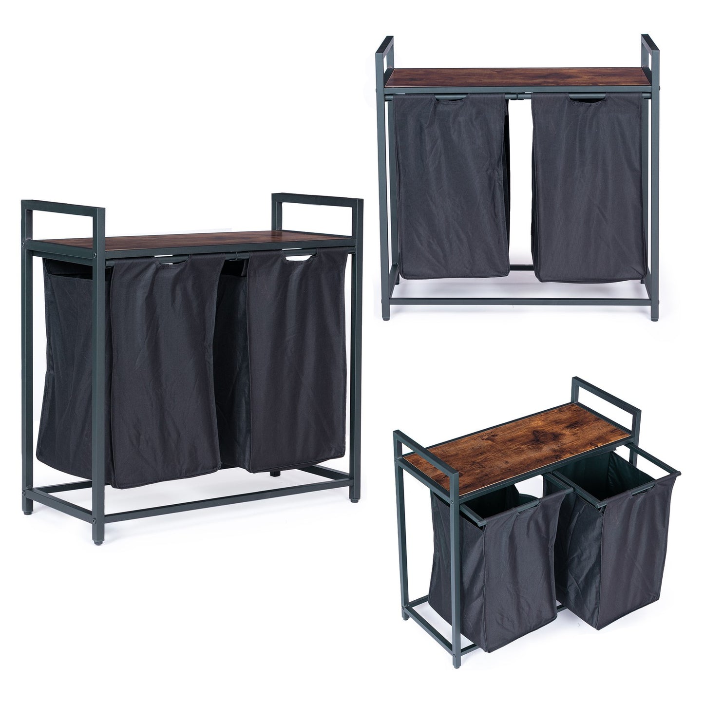 Laundry sorting basket, 2 baskets, steel loft structure