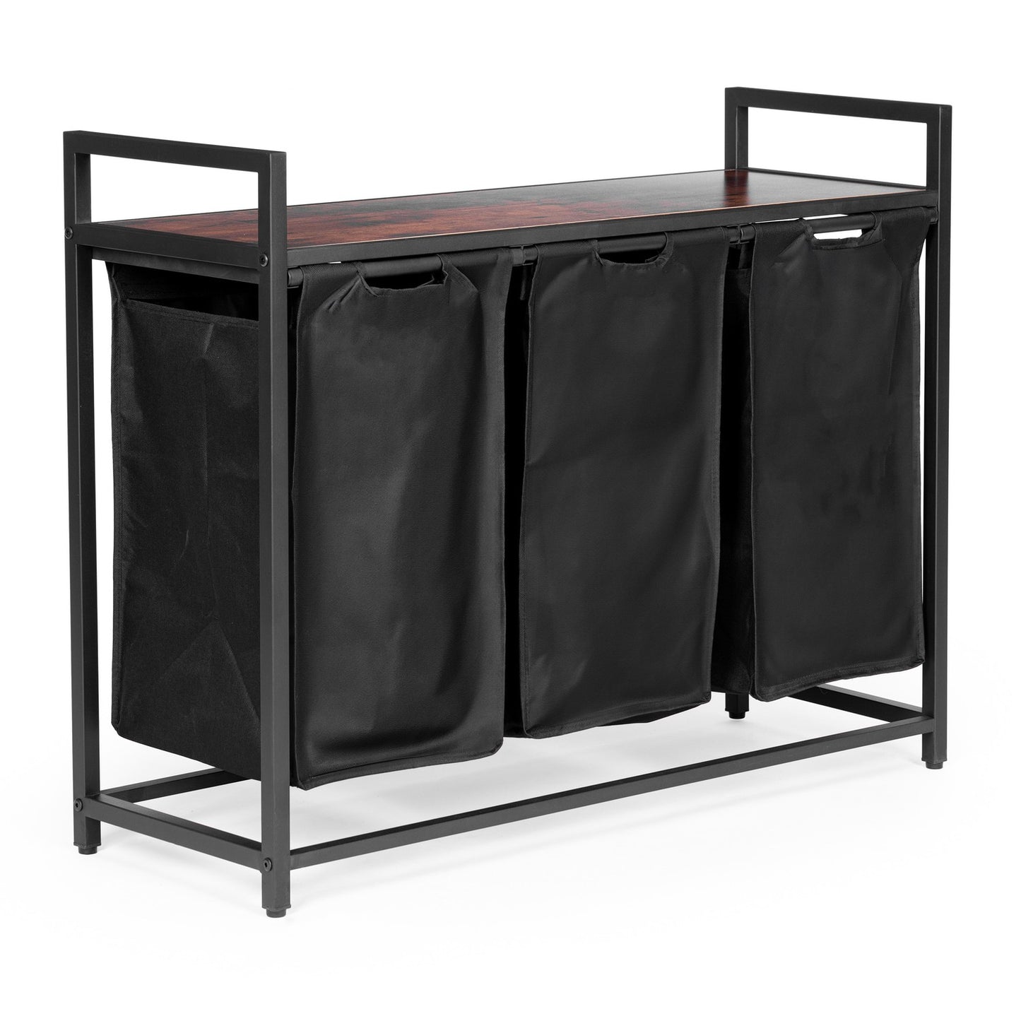 Laundry sorting basket, 3 baskets, steel shelf, loft structure