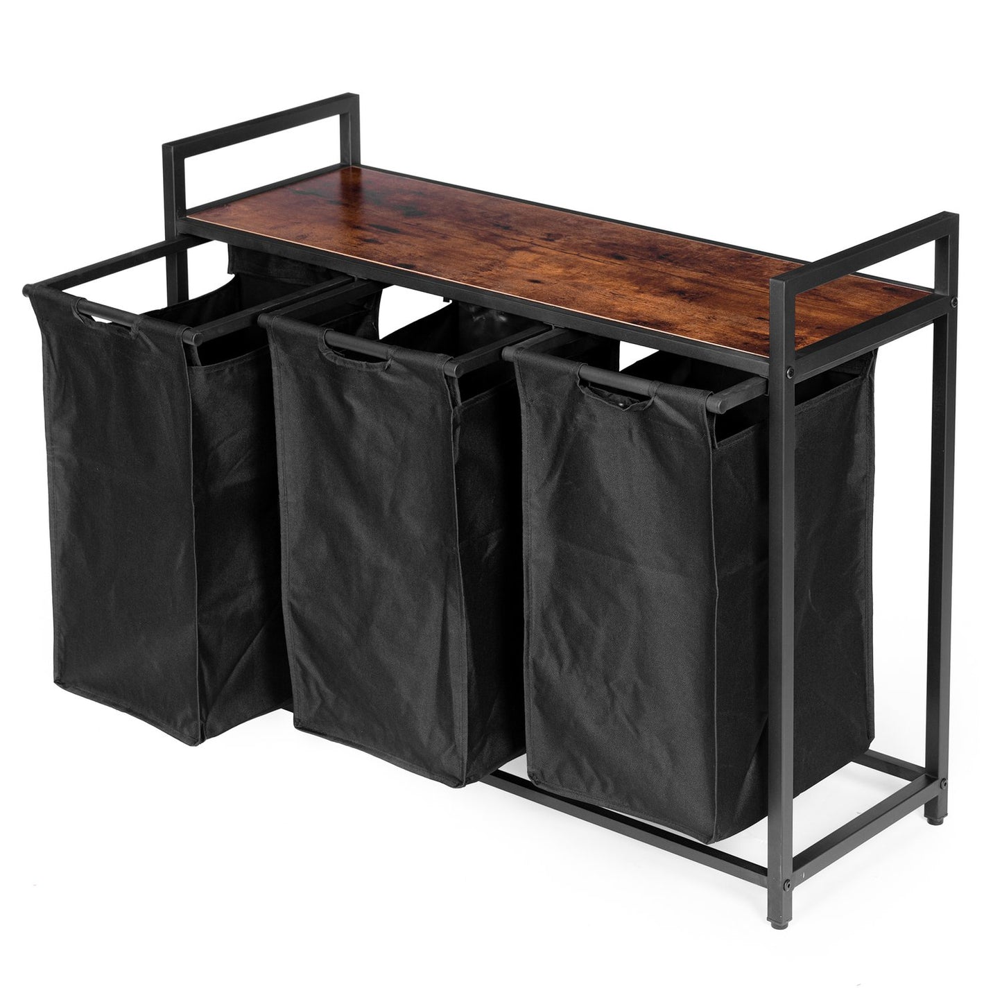 Laundry sorting basket, 3 baskets, steel shelf, loft structure