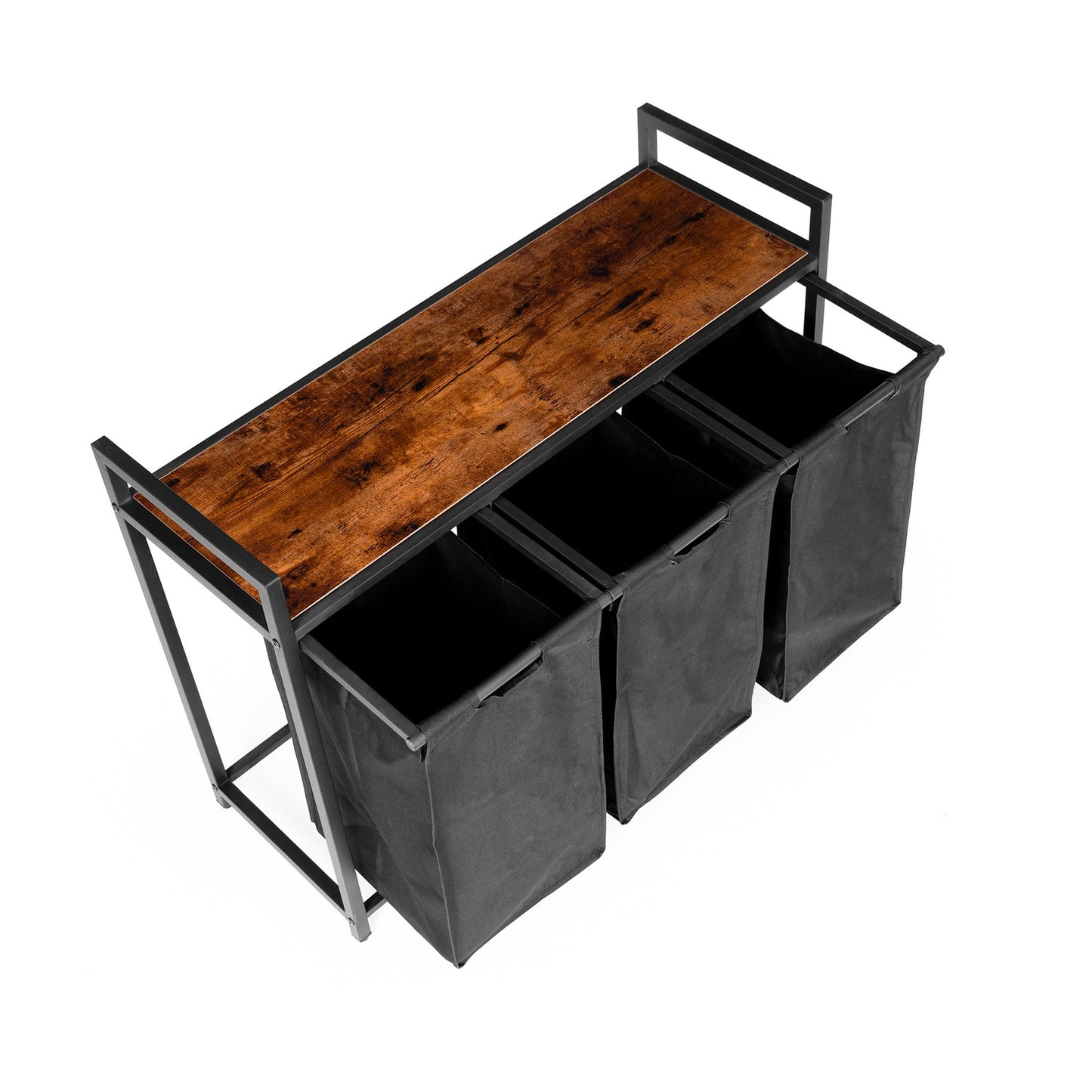 Laundry sorting basket, 3 baskets, steel shelf, loft structure