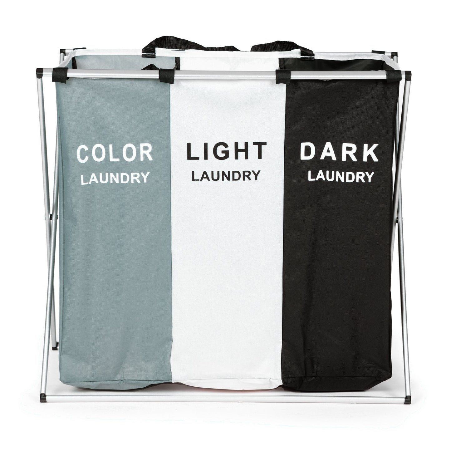 Laundry sorting basket, 3 fabric baskets, aluminum construction
