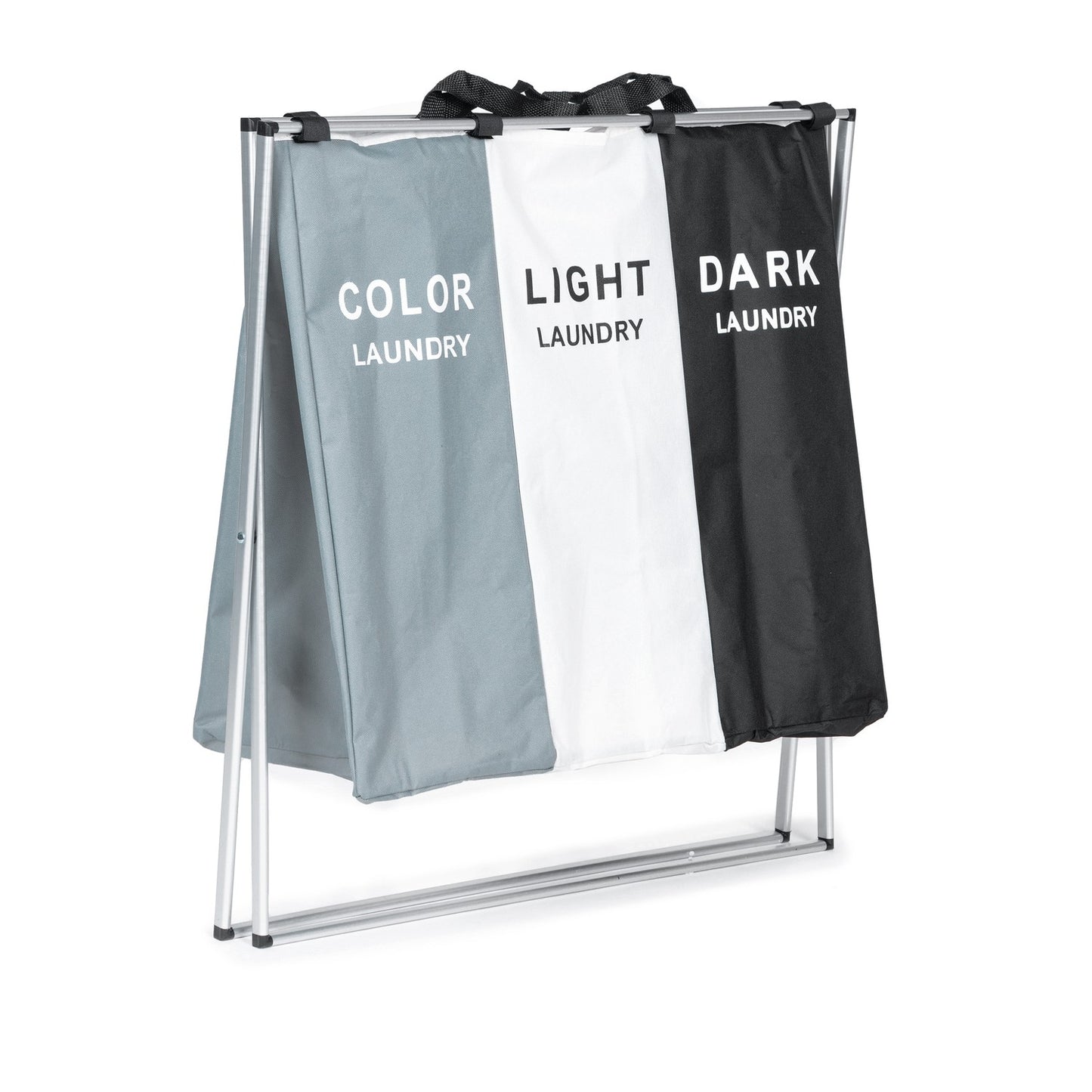 Laundry sorting basket, 3 fabric baskets, aluminum construction