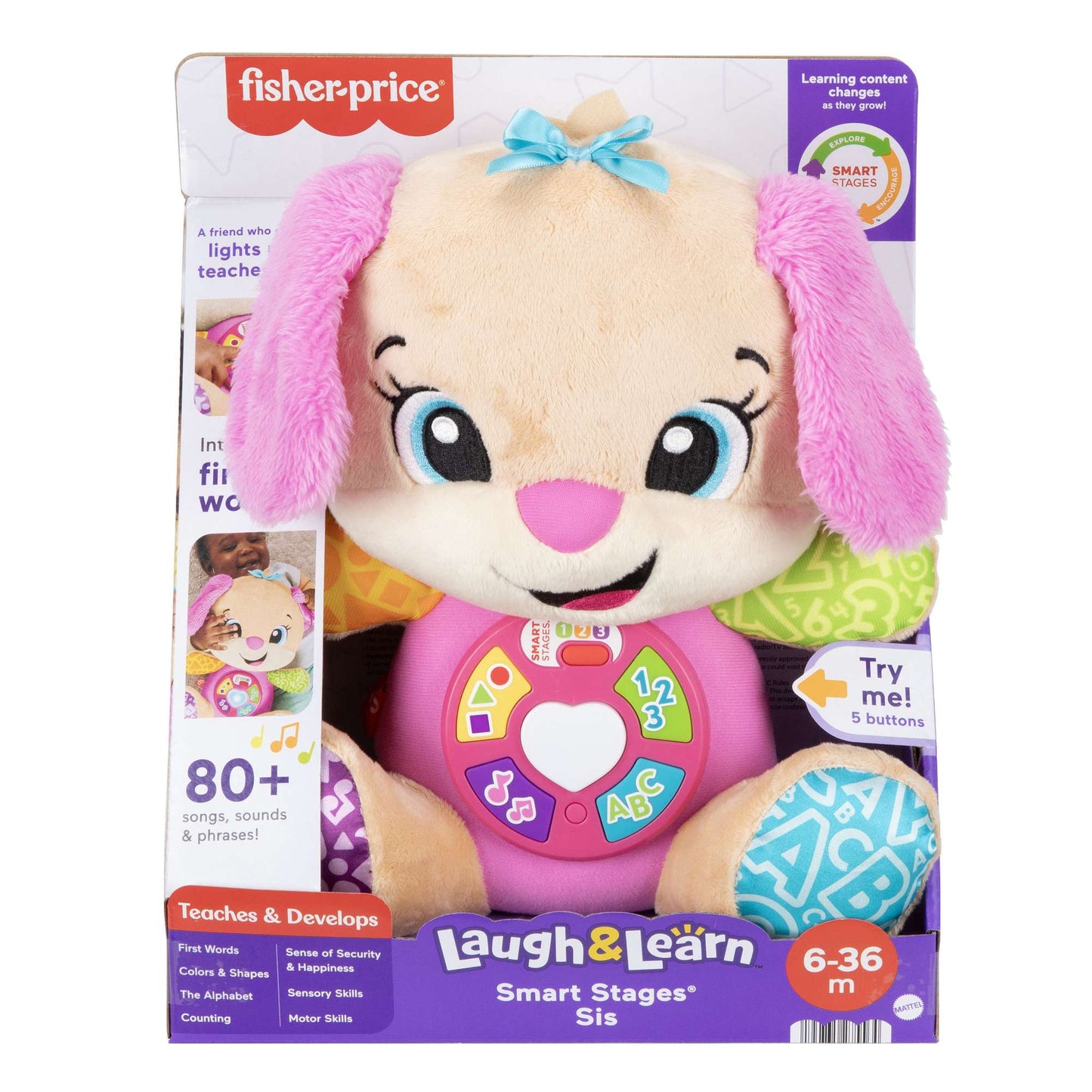 Learning Plush Puppy Toy, Pink, Multilingual, 6 Months+