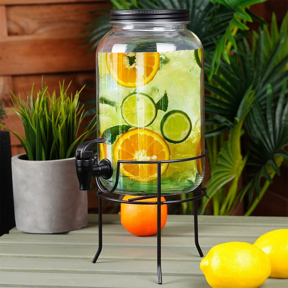 Lemonade jar with lid, faucet and stand - protects against insects