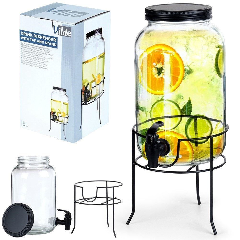 Lemonade jar with lid, faucet and stand - protects against insects