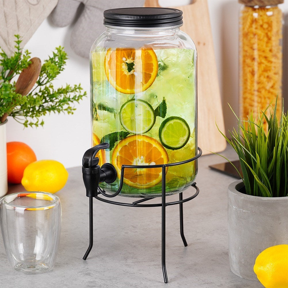 Lemonade jar with lid, faucet and stand - protects against insects