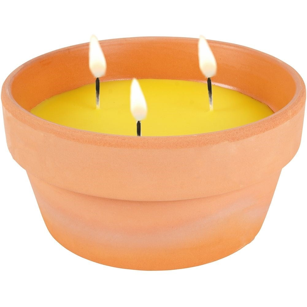 Lemon candle with three wicks in terracotta pot
