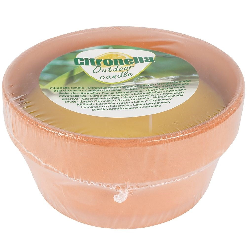 Lemon candle with three wicks in terracotta pot