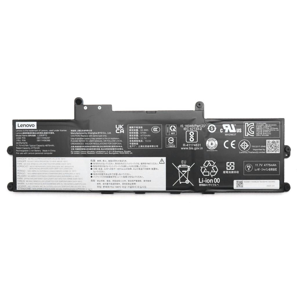 Lenovo Laptop Battery Internal, 3-cell, 57Wh, Li-ion, BYD