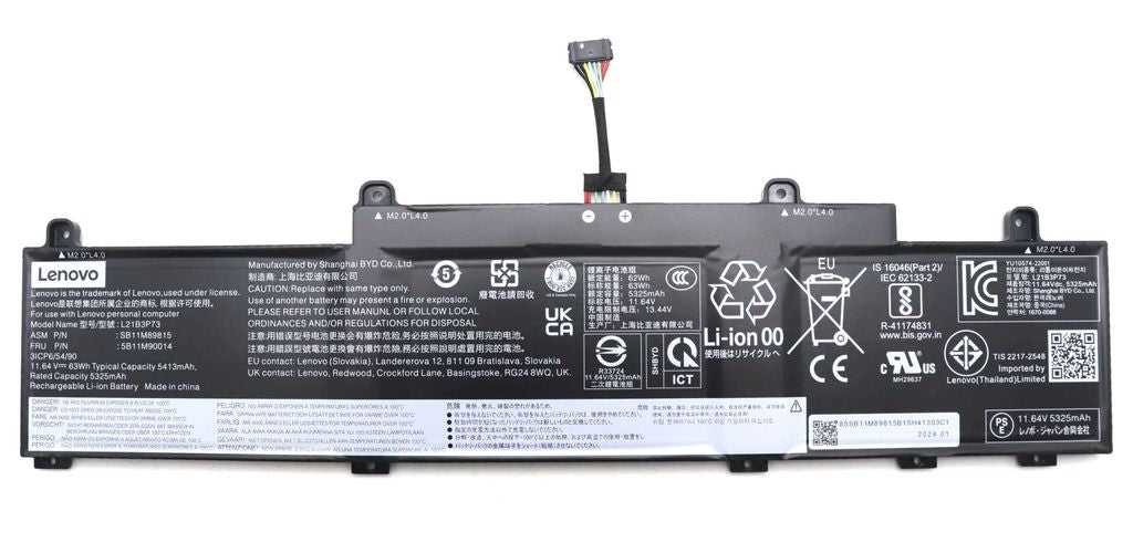 Lenovo Laptop Battery Internal, 3-cell, 63Wh, Li-ion, BYD