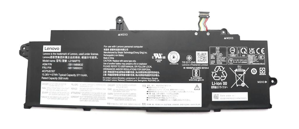 Lenovo Laptop Battery Internal, 4-cell, 57Wh, Li-ion, SMP, L21M4P75