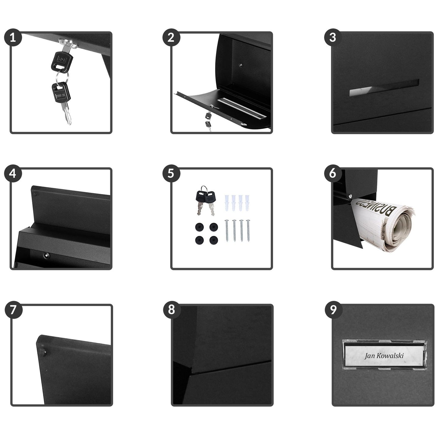 Letter box 35x45x10cm black 4994