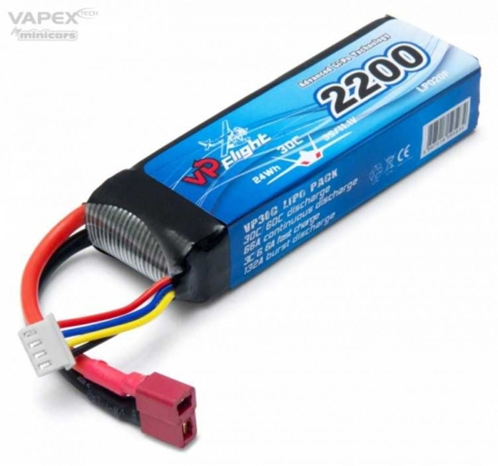 Li-Po 3S 11.1V 30C 2,200 mAh, T-connector Vapex