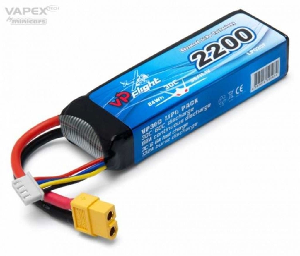 Li-Po 3S 11.1V 30C 2,200 mAh, XT60 connector Vapex