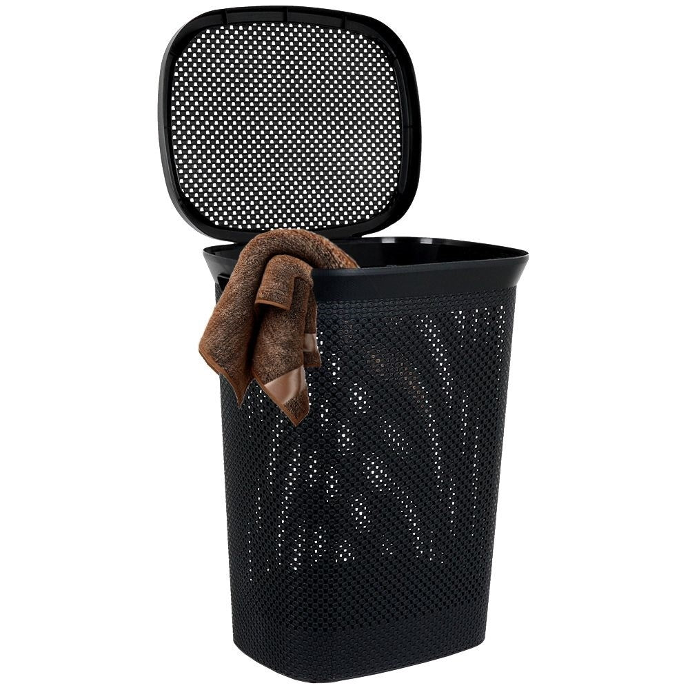 Light and airy laundry basket with openable lid