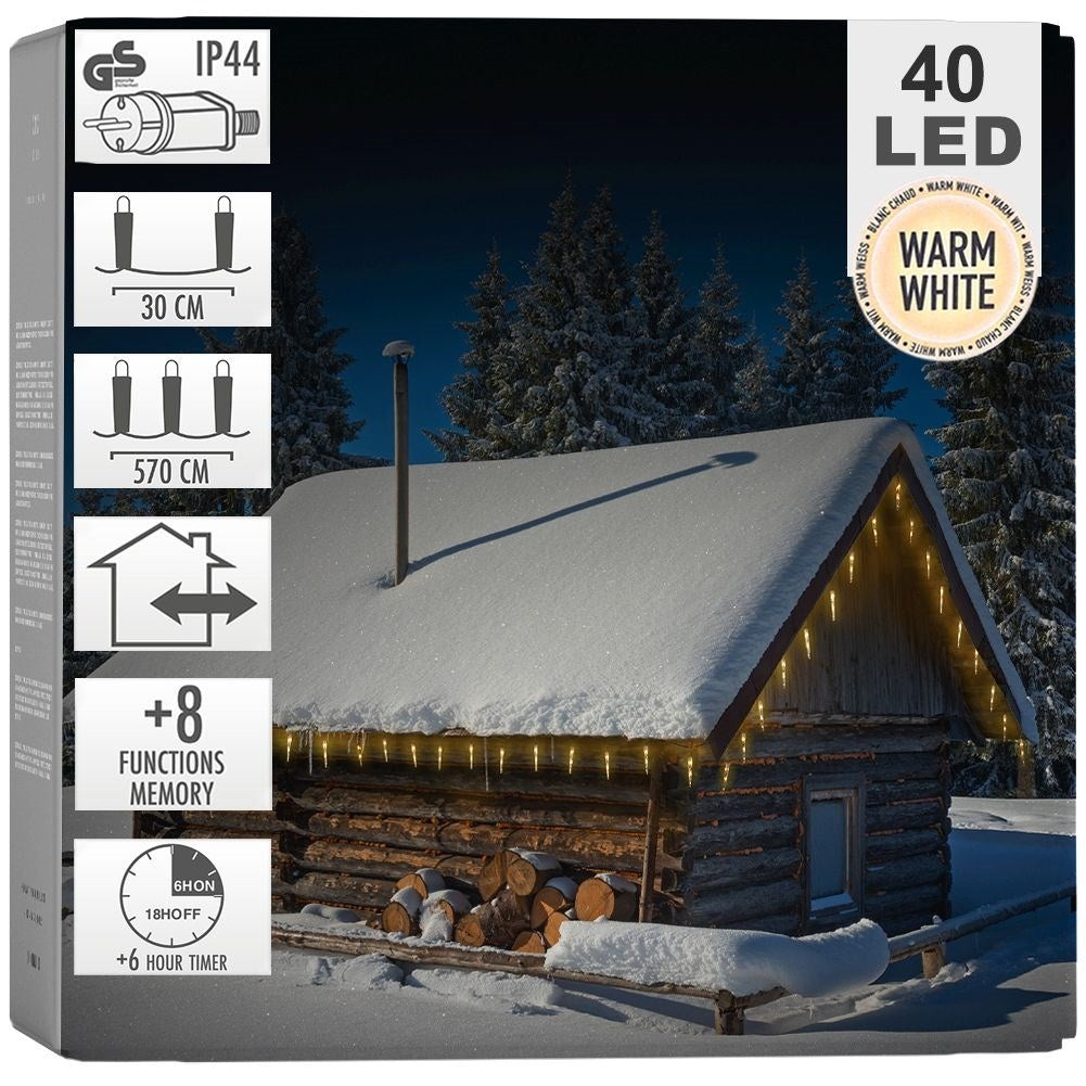 Light curtain with icicle lights - 40 LED, timer, 8 modes