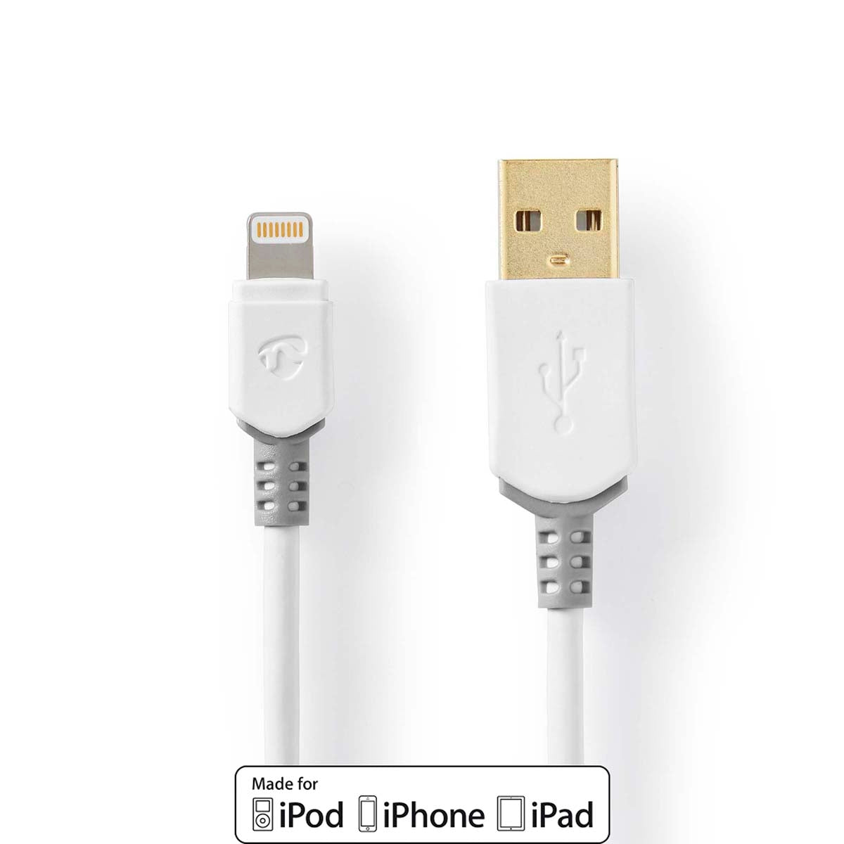 Lightning Cable | USB 2.0 | Apple Lightning, 8-pin | USB-A Male | 480 Mbps | Gold Plated | 2.00 m | Round | PVC | Grey/White | Box