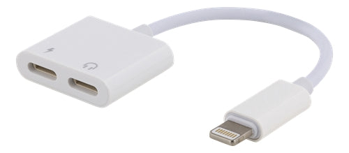 Lightning to 2x Lightning Adapter, 5V, 2A, 10cm - Charge and Listen - White
