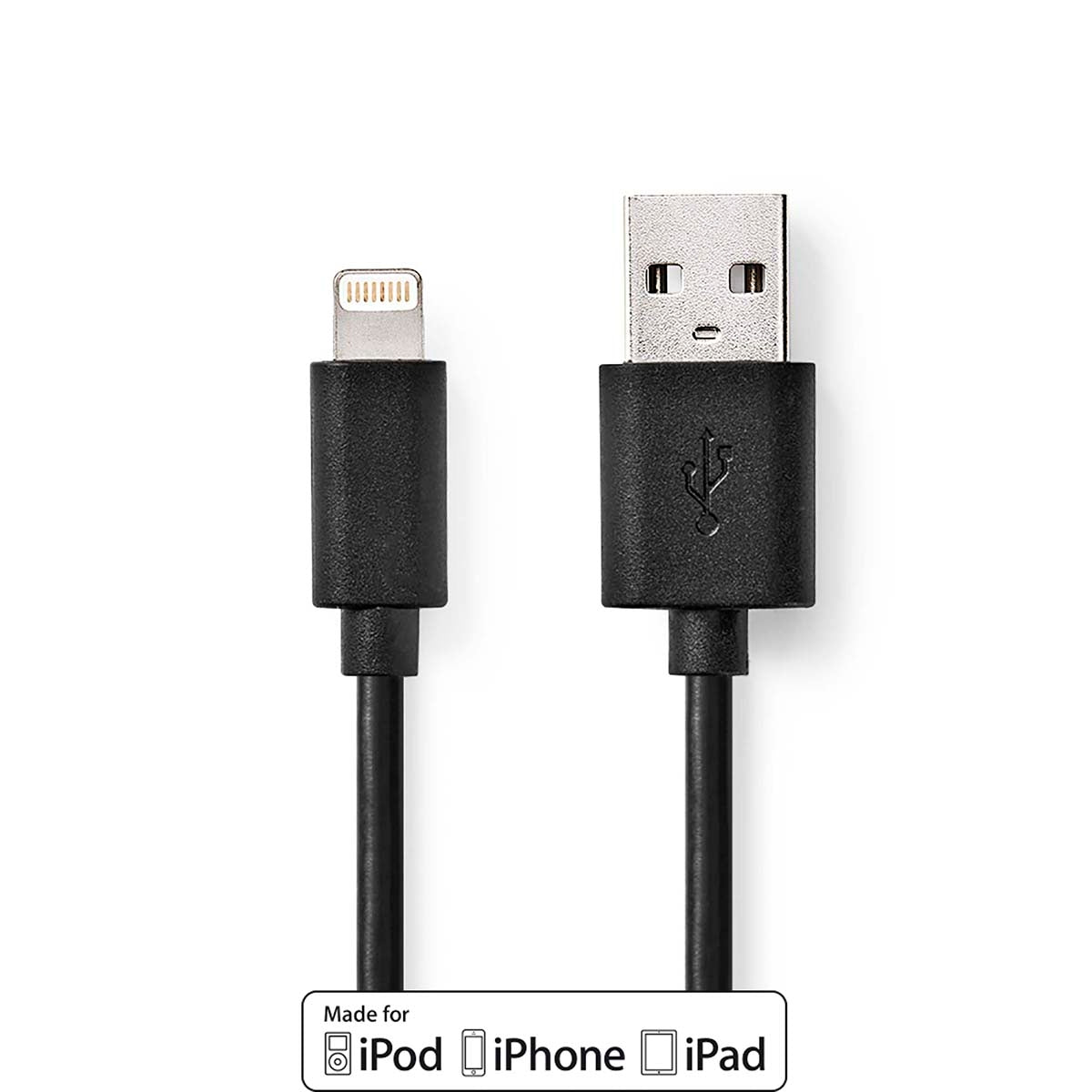 Lightning to USB-A Cable, 1m, 480 Mbps, Black PVC