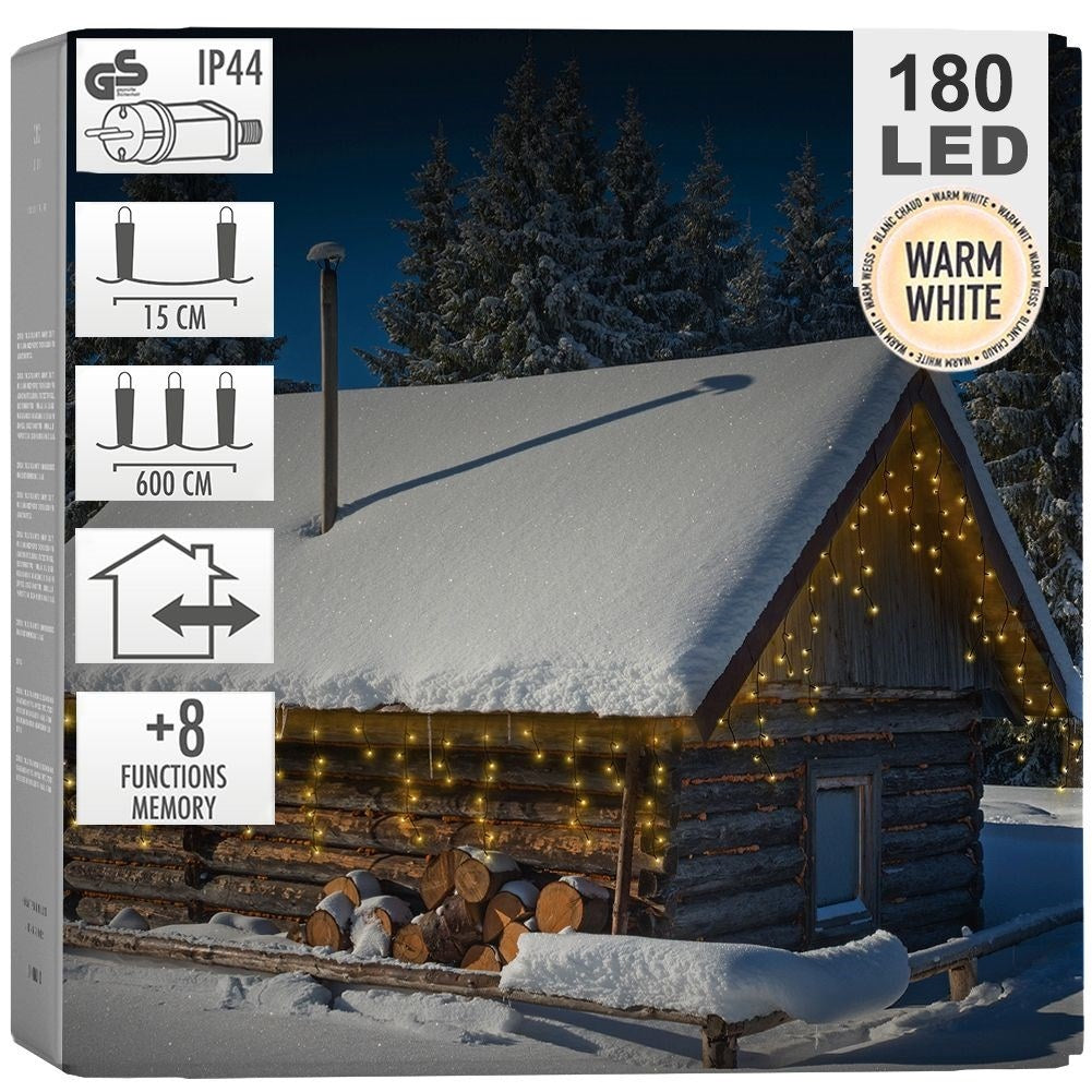 Light string 180 LED warm white, 8 positions, memory function, inside/outside
