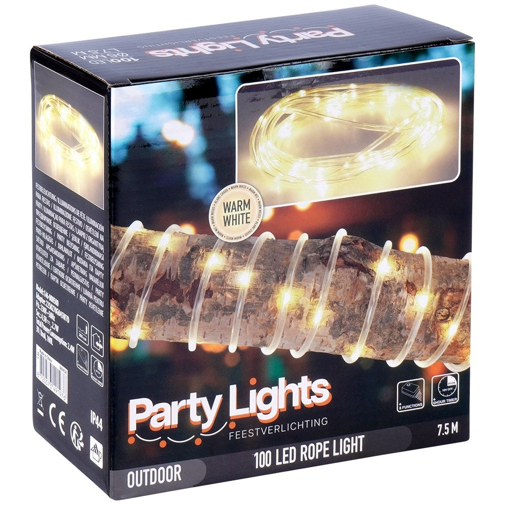 Light string 7.5m, 100 LEDs, transparent cable, inside/outside